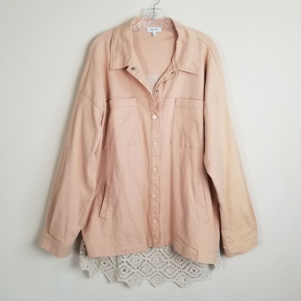 Petal Dew Peach Shirt Jacket Crochet Back XL